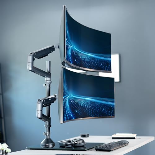 VIVO Pneumatic Arm Dual Ultrawide Monitor Wall Mount for Up to 49 inch Screens  Holds 2 Ultra Wides Up to 33 5 lbs Each  Black  MOUNT V120K
