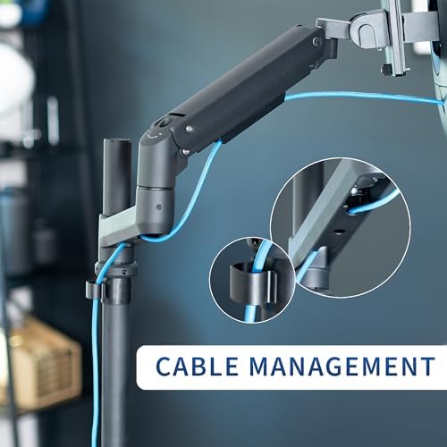 VIVO Pneumatic Arm Dual Ultrawide Monitor Wall Mount for Up to 49 inch Screens  Holds 2 Ultra Wides Up to 33 5 lbs Each  Black  MOUNT V120K