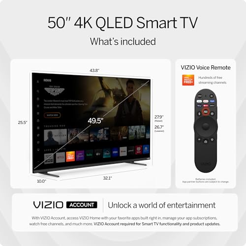 VIZIO Smart TV Quantum Pro 4K 120Hz QLED HDR10+ de 50 pulgadas con Dolby Vision, Active Full Array, 240Hz @ 1080p PC Gaming, WiFi 6E, Apple AirPlay, Chromecast integrado, M50QXM-K01, modelo 2023