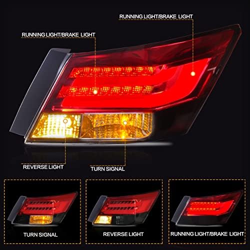 VLAND Tail lights Assembly Fit for 2008 2013 Honda Accord  Taill Lamp assembly with Turn Signal  Reverse Lights  LED DRL light  Plug and play Red & Smoked