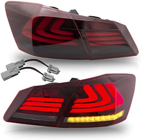 VLAND Tail lights Assembly Fit for 2008 2013 Honda Accord  Taill Lamp assembly with Turn Signal  Reverse Lights  LED DRL light  Plug and play Red & Smoked