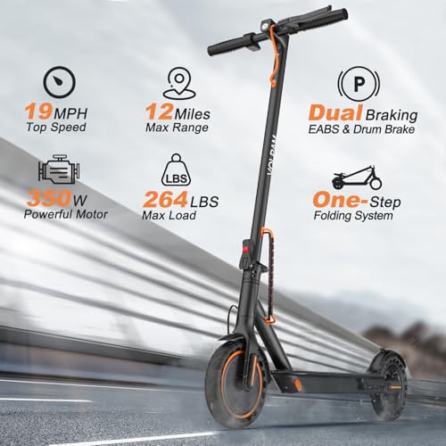 VOLPAM Electric Scooter  350W/500W Powerful Motor  8 5/10 Solid Tires  19/22Mph  28/21/12 Miles Range Dual Braking