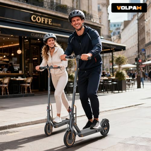 VOLPAM Electric Scooter  350W/500W Powerful Motor  8 5/10 Solid Tires  19/22Mph  28/23/21/16 Miles Max Range  Dual Braking