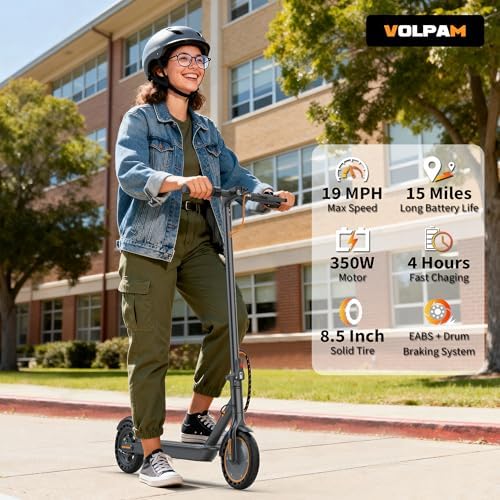 VOLPAM Electric Scooter  350W/500W Powerful Motor  8 5/10 Solid Tires  19/22Mph  28/23/21/16 Miles Max Range  Dual Braking