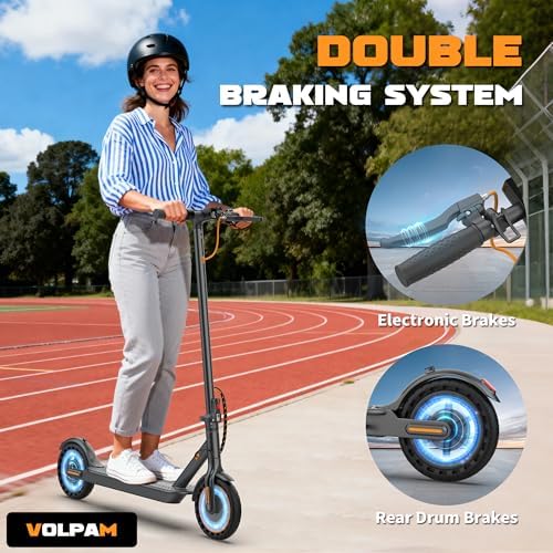 VOLPAM Electric Scooter  350W/500W Powerful Motor  8 5/10 Solid Tires  19/22Mph  28/23/21/16 Miles Max Range  Dual Braking