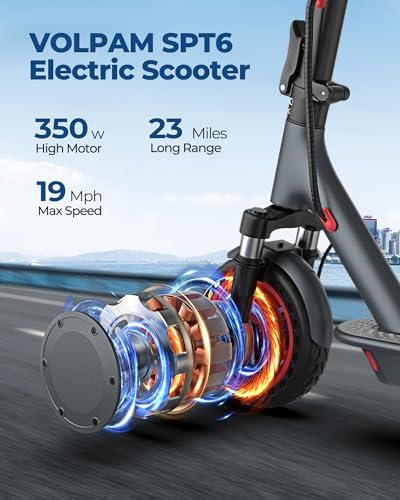 VOLPAM Electric Scooter  350W/500W Powerful Motor  8 5/10 Solid Tires  19/22Mph  28/23/21/16 Miles Max Range  Dual Braking