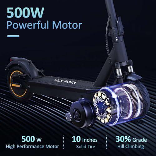 VOLPAM Electric Scooter  350W/500W Powerful Motor  8 5/10 Solid Tires  19/22Mph  28/23/21/16 Miles Max Range  Dual Braking