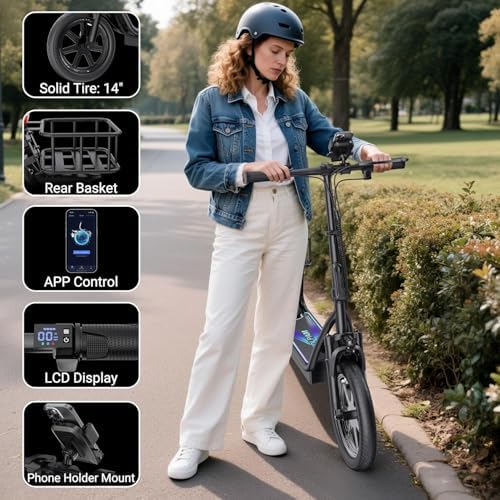 VOLPAM Electric Scooter  350W/500W Powerful Motor  8 5/10 Solid Tires  19/22Mph  28/23/21/16 Miles Max Range  Dual Braking