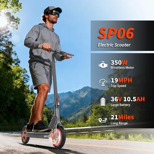 VOLPAM Electric Scooter  350W/500W Powerful Motor  8 5/10 Solid Tires  19/22Mph  28/23/21/16 Miles Max Range  Dual Braking