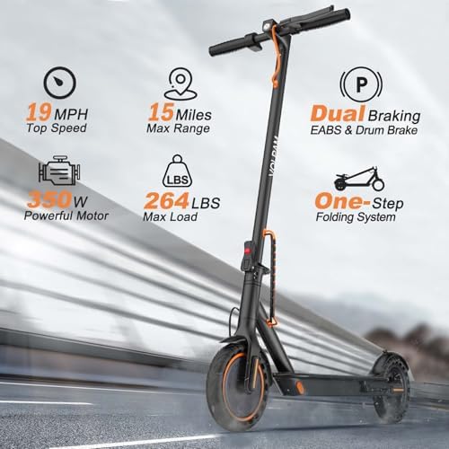 VOLPAM Electric Scooter  350W/500W Powerful Motor  8 5/10 Solid Tires  19/22Mph  28/23/21/16 Miles Max Range  Dual Braking