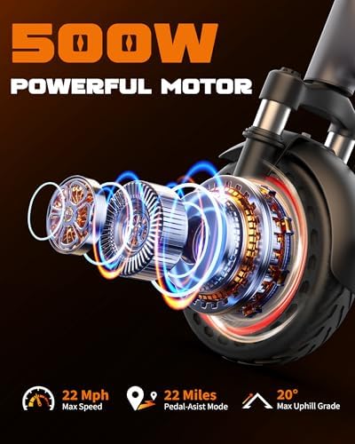 VOLPAM Electric Scooter  350W/500W Powerful Motor  8 5/10 Solid Tires  19/22Mph  28/23/21/16 Miles Max Range  Dual Braking