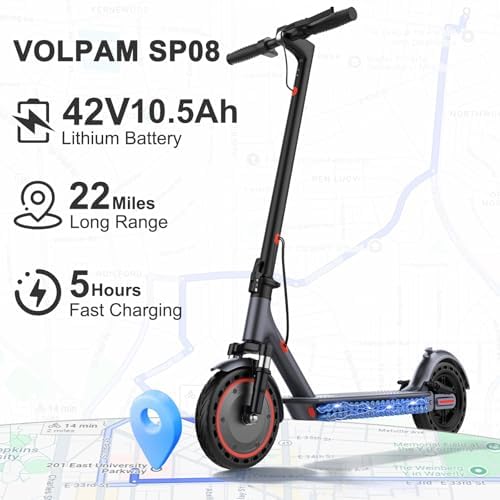 VOLPAM Electric Scooter  350W/500W Powerful Motor  8 5/10 Solid Tires  19/22Mph  28/23/21/16 Miles Max Range  Dual Braking