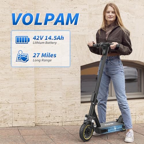 VOLPAM Electric Scooter  350W/500W Powerful Motor  8 5/10 Solid Tires  19/22Mph  28/23/21/16 Miles Max Range  Dual Braking