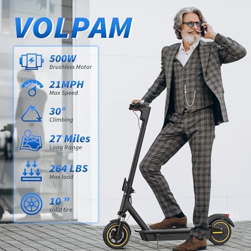 VOLPAM Electric Scooter  350W/500W Powerful Motor  8 5/10 Solid Tires  19/22Mph  28/23/21/16 Miles Max Range  Dual Braking