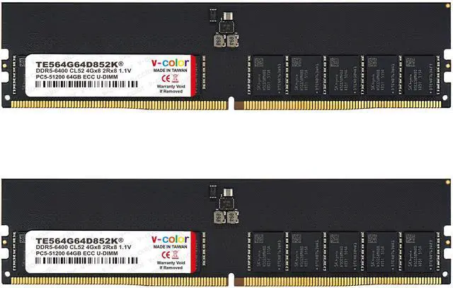 V Color DDR5 128GB  64GBx2  6400MHz CL52 2Rx8 ECC UNBUFFERED DIMM 1 1V  ECC UDIMM  Memory Ram for Server  TE564G64D852K 