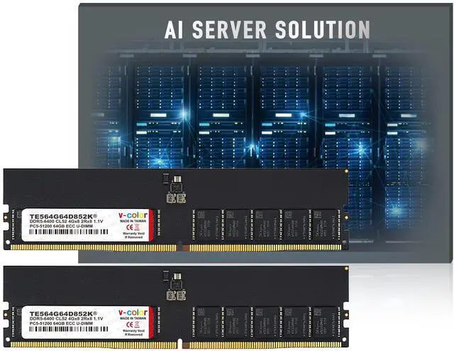 V Color DDR5 128GB  64GBx2  6400MHz CL52 2Rx8 ECC UNBUFFERED DIMM 1 1V  ECC UDIMM  Memory Ram for Server  TE564G64D852K 
