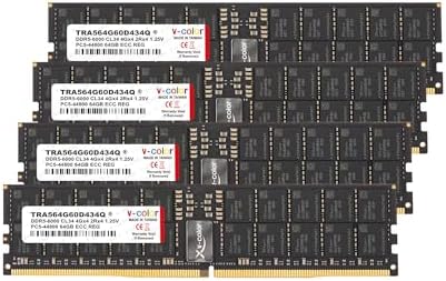 V Color DDR5 256GB  64GBx4  6000MHz CL34 4Gx4 2Rx4 OC R DIMM  Overclocking ECC Registered DIMM  1 25V Memory Ram for TRX50 Workstation  AMD Expo   TRA564G60D434Q