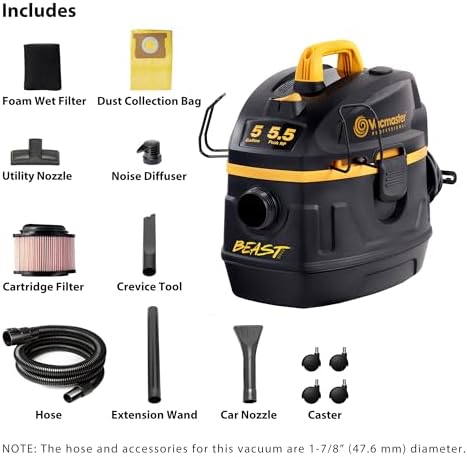Vacmaster Professional Beast Series VFB511H 0201 5 Gallon 5 5 Peak HP Wet/Dry Vac  Black