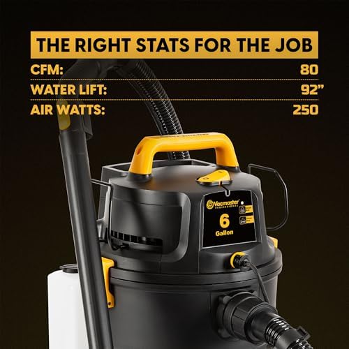 Vacmaster VK609PFR 0201 6 Gallon 5 5 Peak HP 3 in 1 Wet/Dry/Upholstery Shampoo Vacuum Cleaner