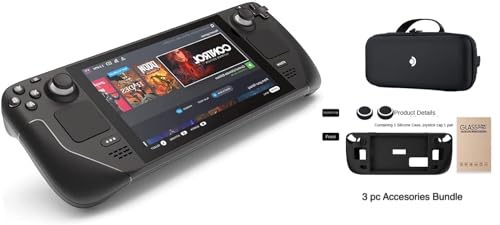 Valve Steam Deck 2TB Upgraded Handheld Gaming Console with Carring case  1280 x 800 LCD Display Silicone Soft Cover Protector & Joystic Cap & Tempered Glass Film Bundle