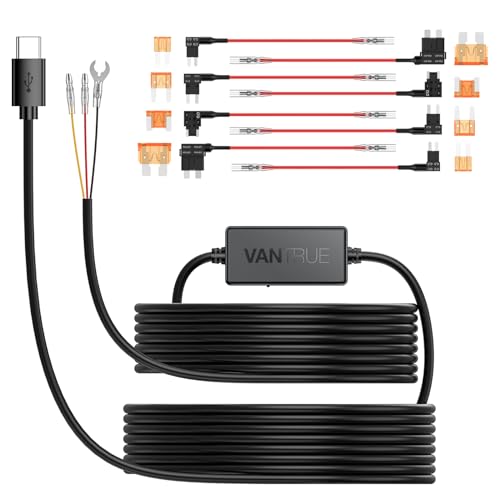 Vantrue 11 5ft USB C Hardwire Kit  12V 24V to 5V  with Acc Functionality  Low Voltage Protection for N4 S /N4 Pro S /N5 S /N2X/E1 Pro/E360/ACE/E1 Lite/E2/S1 Pro MAX