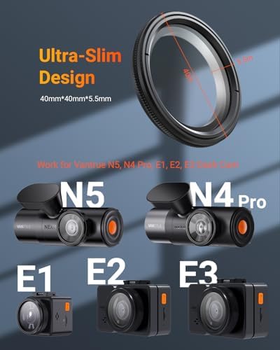 Vantrue 40mm Ultra Slim CPL Circular Polarizer Filter for Vantrue N4 Pro S   N5 S  N4S  S1 Pro MAX   N2X E2  E1 Lite Dash Cam  Reduce Glare and Reflection  Enhance Contrast