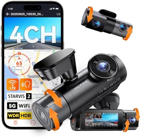 Vantrue N5S 4 Channel 360 Degree WiFi Dash Cam  STARVIS 2  IR Night Vision  2 7K 1080P 2 1440P Front Rear Inside Dashcam  Voice Control  GPS  24 Hours Parking Mode  IR Night Vision  Support 1TB Max