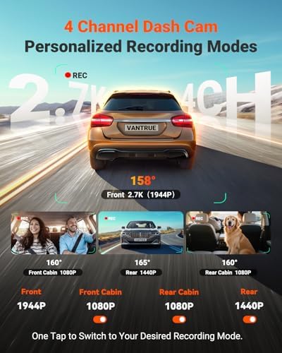 Vantrue N5S 4 Channel 360 Degree WiFi Dash Cam  STARVIS 2  IR Night Vision  2 7K 1080P 2 1440P Front Rear Inside Dashcam  Voice Control  GPS  24 Hours Parking Mode  IR Night Vision  Support 1TB Max