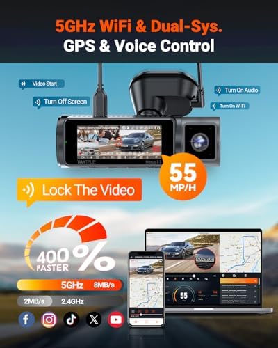 Vantrue N5S 4 Channel 360 Degree WiFi Dash Cam  STARVIS 2  IR Night Vision  2 7K 1080P 2 1440P Front Rear Inside Dashcam  Voice Control  GPS  24 Hours Parking Mode  IR Night Vision  Support 1TB Max