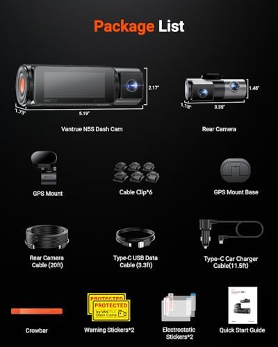 Vantrue N5S 4 Channel 360 Degree WiFi Dash Cam  STARVIS 2  IR Night Vision  2 7K 1080P 2 1440P Front Rear Inside Dashcam  Voice Control  GPS  24 Hours Parking Mode  IR Night Vision  Support 1TB Max