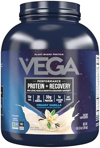 Vega Sport Vegan Protein Powder   Recovery   30g Plant Based Protein per Serving  Vanilla  45 Servings  5g BCAAs  Probiotics  NSF Certified  for Shakes & Smoothies  4 1lbs  Packaging May Vary