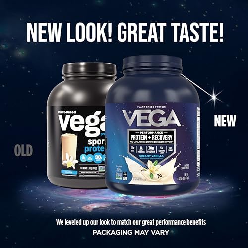 Vega Sport Vegan Protein Powder   Recovery   30g Plant Based Protein per Serving  Vanilla  45 Servings  5g BCAAs  Probiotics  NSF Certified  for Shakes & Smoothies  4 1lbs  Packaging May Vary