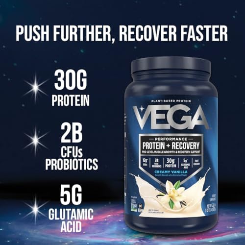 Vega Sport Vegan Protein Powder   Recovery   30g Plant Based Protein per Serving  Vanilla  45 Servings  5g BCAAs  Probiotics  NSF Certified  for Shakes & Smoothies  4 1lbs  Packaging May Vary