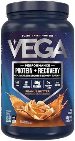 Vega Sport Vegan Protein Powder   Recovery   30g Plant Based Protein per Serving  Vanilla  45 Servings  5g BCAAs  Probiotics  NSF Certified  for Shakes & Smoothies  4 1lbs  Packaging May Vary