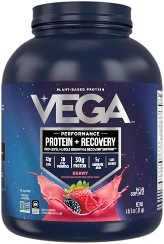 Vega Sport Vegan Protein Powder   Recovery   30g Plant Based Protein per Serving  Vanilla  45 Servings  5g BCAAs  Probiotics  NSF Certified  for Shakes & Smoothies  4 1lbs  Packaging May Vary