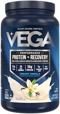 Vega Sport Vegan Protein Powder   Recovery   30g Plant Based Protein per Serving  Vanilla  45 Servings  5g BCAAs  Probiotics  NSF Certified  for Shakes & Smoothies  4 1lbs  Packaging May Vary