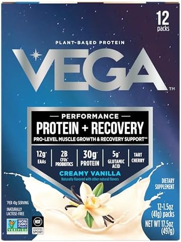 Vega Sport Vegan Protein Powder   Recovery   30g Plant Based Protein per Serving  Vanilla  45 Servings  5g BCAAs  Probiotics  NSF Certified  for Shakes & Smoothies  4 1lbs  Packaging May Vary