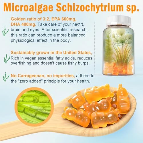 Vegan Omega 3 Gummies 1280mg   Vitamin D3 K2  MK7   Omega 3 Fish Oil Alternative for Adults  w/Algae EPA 600mg & DHA 400mg  MCT Oil   No Fish Taste   for Brain  Eye  Immune Health  Sugar Free  2 Pack