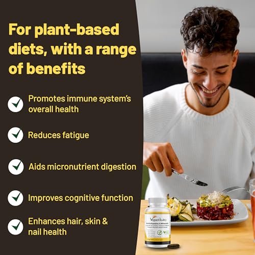 Vegan Vitality Multivitamins & Minerals for Women and Men with High Strength Vitamin B12  D3 & K2  180 Vegan Multivitamin Tablets   6 Months Supply  Vitamins for Vegans & Vegetarians