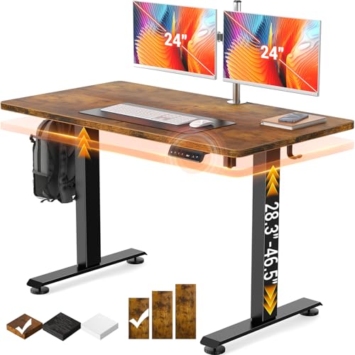 Veken 47 2 Standing Desk Electric  Height Adjustable Sit Stand Up  Wood Desktop  Work Home Office  Computer PC Table  Writing Rising Desks  Brown