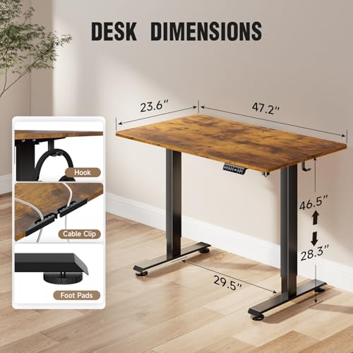 Veken 47 2 Standing Desk Electric  Height Adjustable Sit Stand Up  Wood Desktop  Work Home Office  Computer PC Table  Writing Rising Desks  Brown