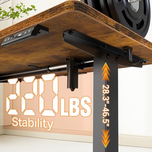 Veken 47 2 Standing Desk Electric  Height Adjustable Sit Stand Up  Wood Desktop  Work Home Office  Computer PC Table  Writing Rising Desks  Brown