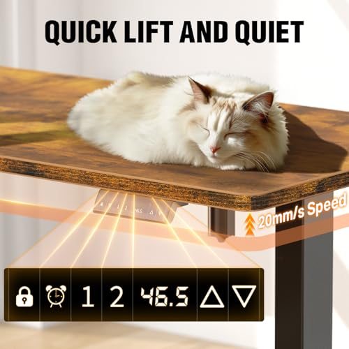 Veken 47 2 Standing Desk Electric  Height Adjustable Sit Stand Up  Wood Desktop  Work Home Office  Computer PC Table  Writing Rising Desks  Brown