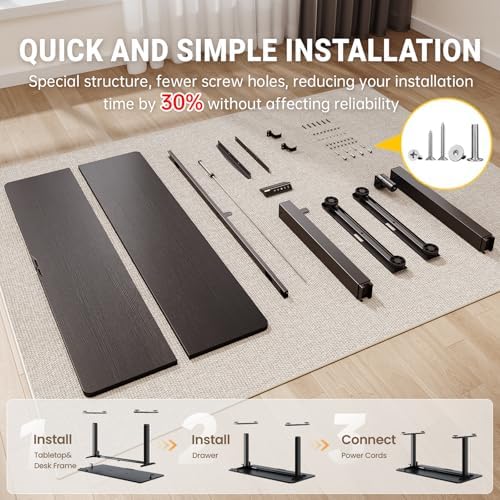 Veken 47 2 Standing Desk  Adjustable Height Office Desk with Wood Desktop  Computer Table for Home Work  Study and Gaming  Small Spaces  Modern Furniture  Black