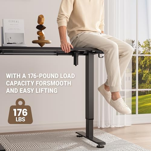 Veken 47 2 Standing Desk  Adjustable Height Office Desk with Wood Desktop  Computer Table for Home Work  Study and Gaming  Small Spaces  Modern Furniture  Black