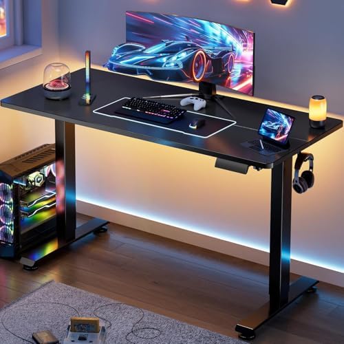 Veken 47 2 Standing Desk  Adjustable Height Office Desk with Wood Desktop  Computer Table for Home Work  Study and Gaming  Small Spaces  Modern Furniture  Black