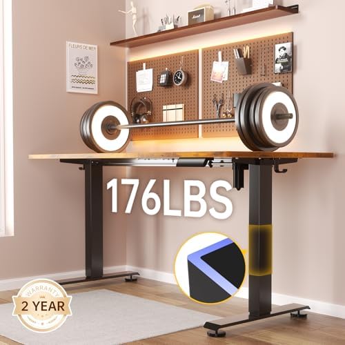 Veken 47 2 Standing Desk  Adjustable Height Office Desk with Wood Desktop  Computer Table for Home Work  Study and Gaming  Small Spaces  Modern Furniture Brown