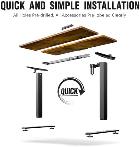 Veken 47 2 Standing Desk  Adjustable Height Office Desk with Wood Desktop  Computer Table for Home Work  Study and Gaming  Small Spaces  Modern Furniture Brown