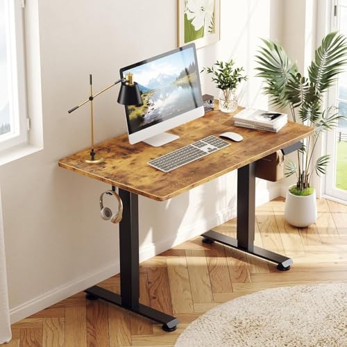 Veken 47 2 Standing Desk  Adjustable Height Office Desk with Wood Desktop  Computer Table for Home Work  Study and Gaming  Small Spaces  Modern Furniture Brown