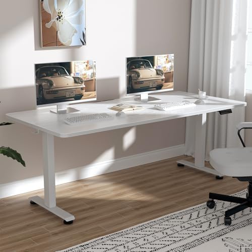 Veken 47 2 Standing Desk  Adjustable Height Office Desk with Wood Desktop  Computer Table for Home Work  Study and Gaming  Small Spaces  Modern Furniture Brown